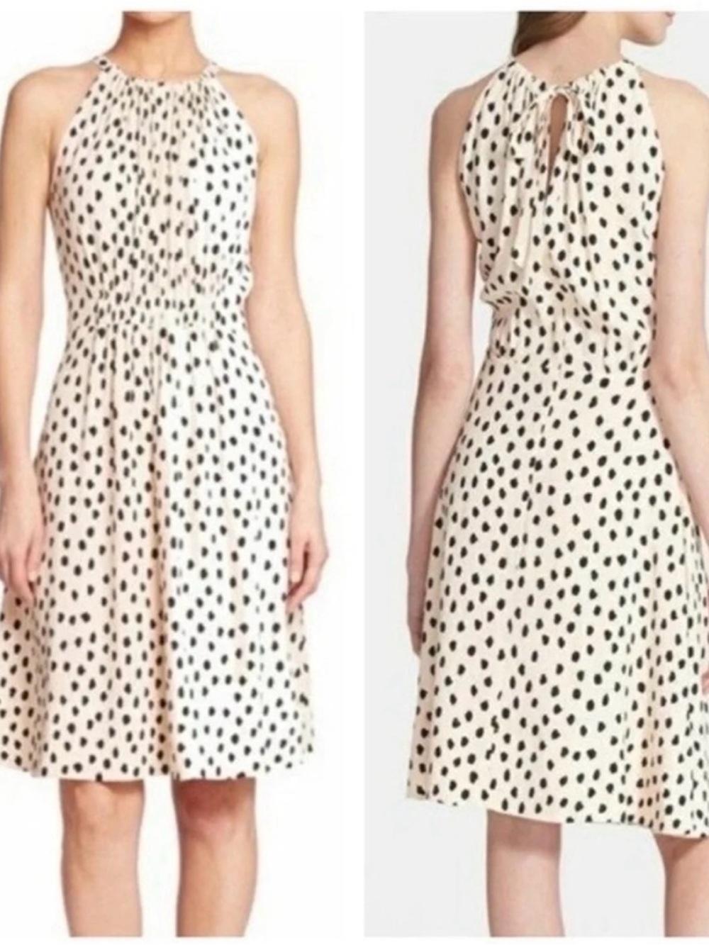 kate spade Cream and Black Polka Dot Halter Midi Dress XSMALL